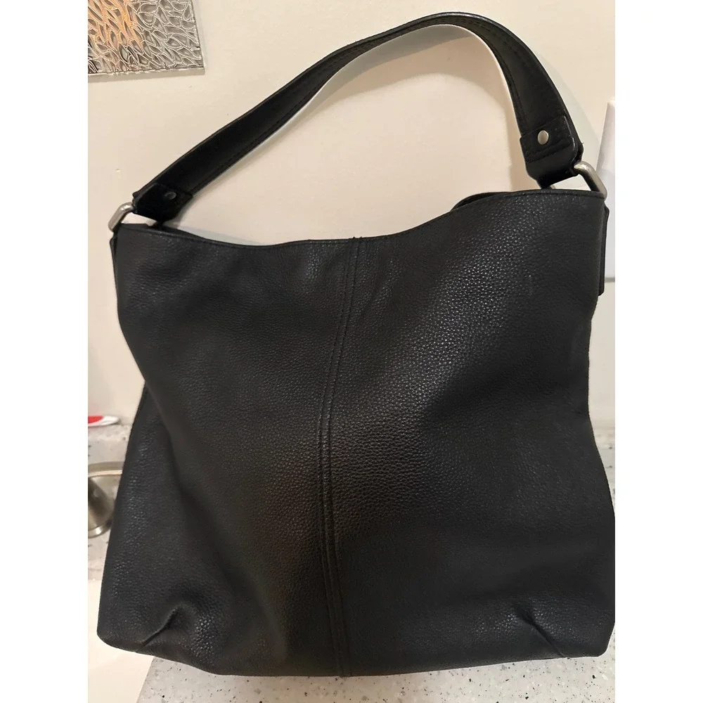 Kooba Black Pebbled Genuine Leather Hobo Shoulder Bag Slouchy Silver Hardware